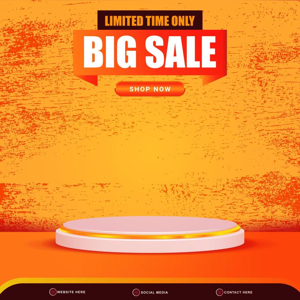 limited big sale banner social media template post with blank space 3d podium for product with abstract gradient orange and yellow colour background design vector