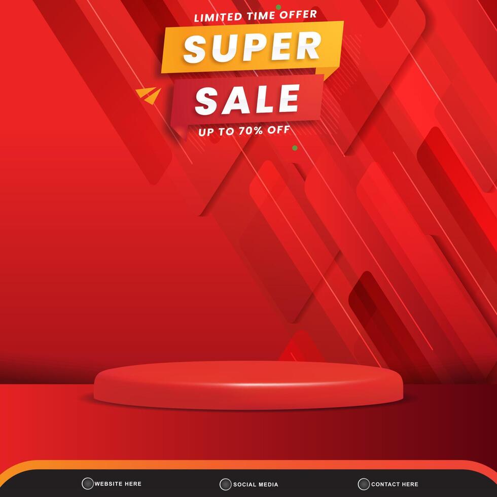 limited super sale banner social media template post with blank space 3d podium for product with abstract gradient red background design vector