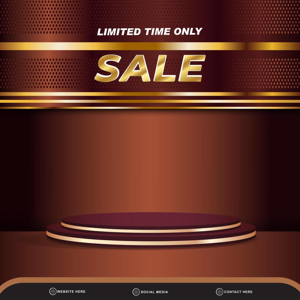 3d limited sale banner social media template post with blank space podium for product with gradient dark brown background vector