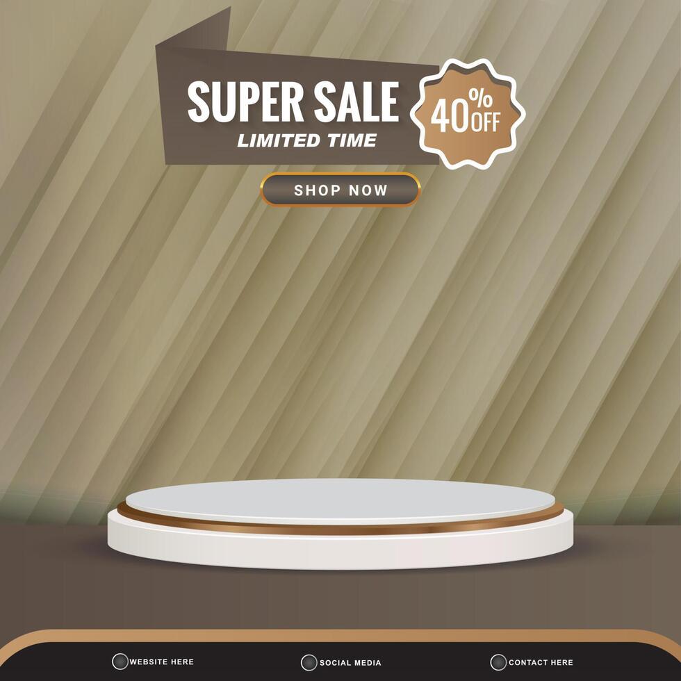 3d limited super sale banner social media template post with blank space podium for product with gradient brown background design vector