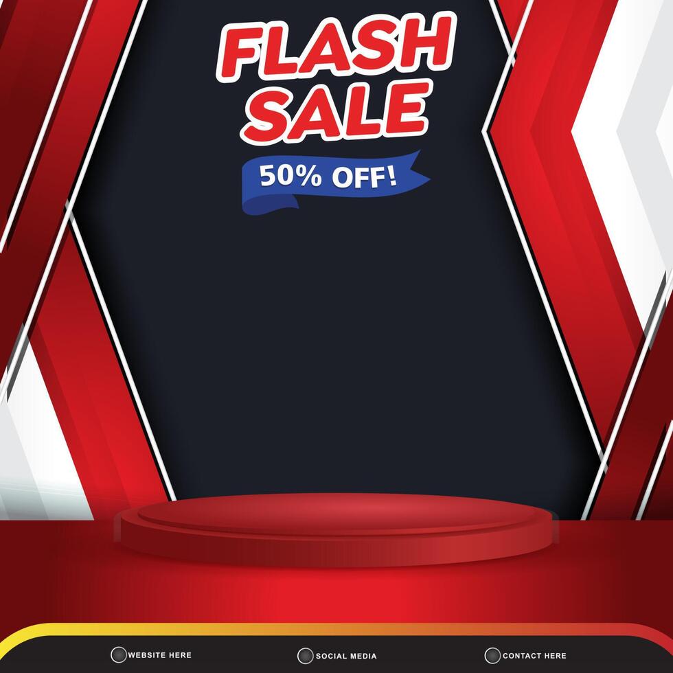 3d flash sale banner social media template post with blank space 3d podium for product with abstract gradient red and black colour background design vector