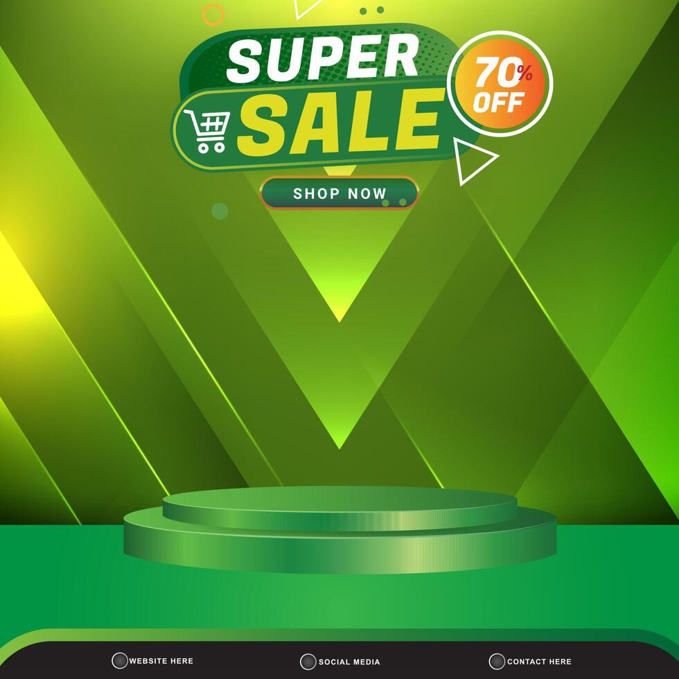 modern super sale banner social media template post with blank space 3d podium for product with abstract gradient green background design vector
