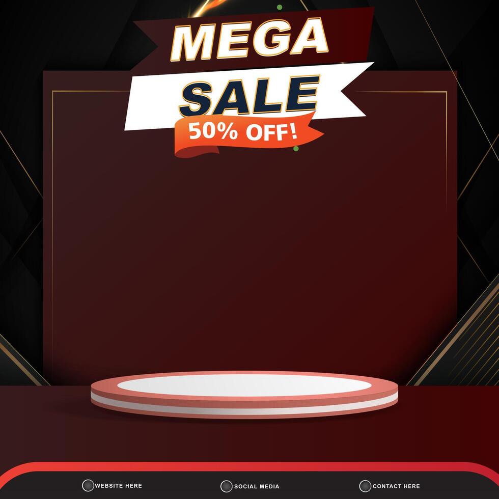 modern 3d mega sale banner social media template post with blank space 3d podium for product with abstract gradient black and red background design vector