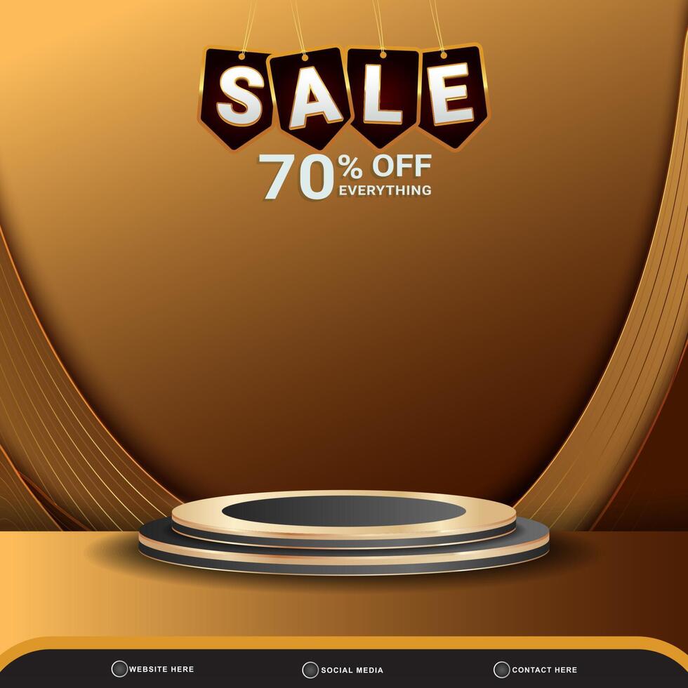 sale banner social media template post with blank space podium for product with gradient brown and yellow background vector