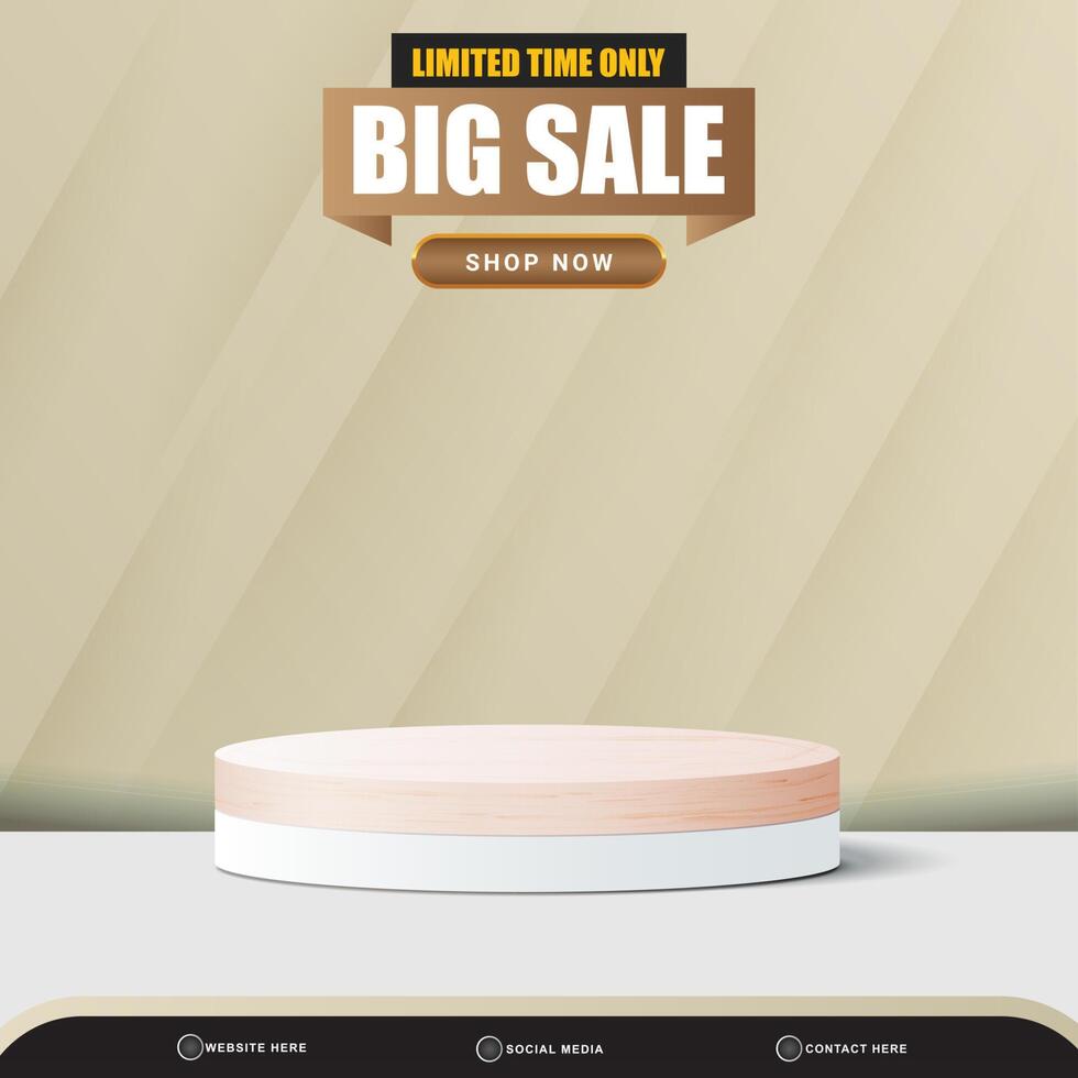 3d limited big sale banner social media template post with blank space podium for product with gradient cream background vector