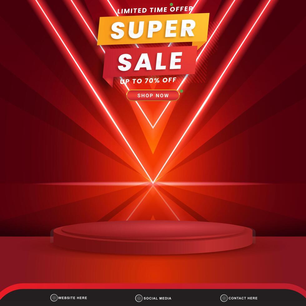 modern limited super sale banner social media template post with blank space 3d podium for product with abstract gradient red background design vector