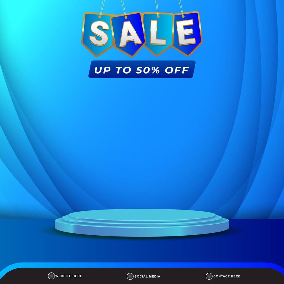 3d sale banner social media template post with blank space podium for product with gradient blue background vector