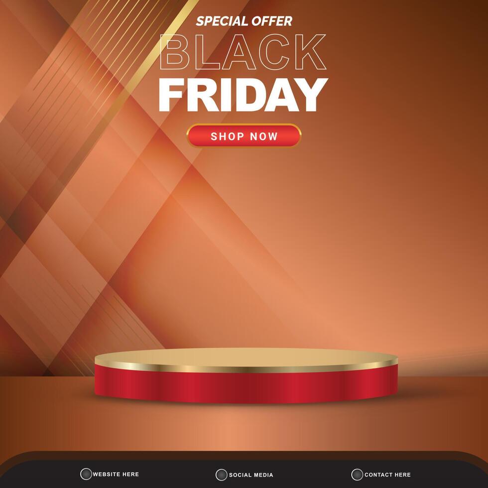 3d special offer black friday sale banner social media template post with blank space podium for product with gradient brown background vector