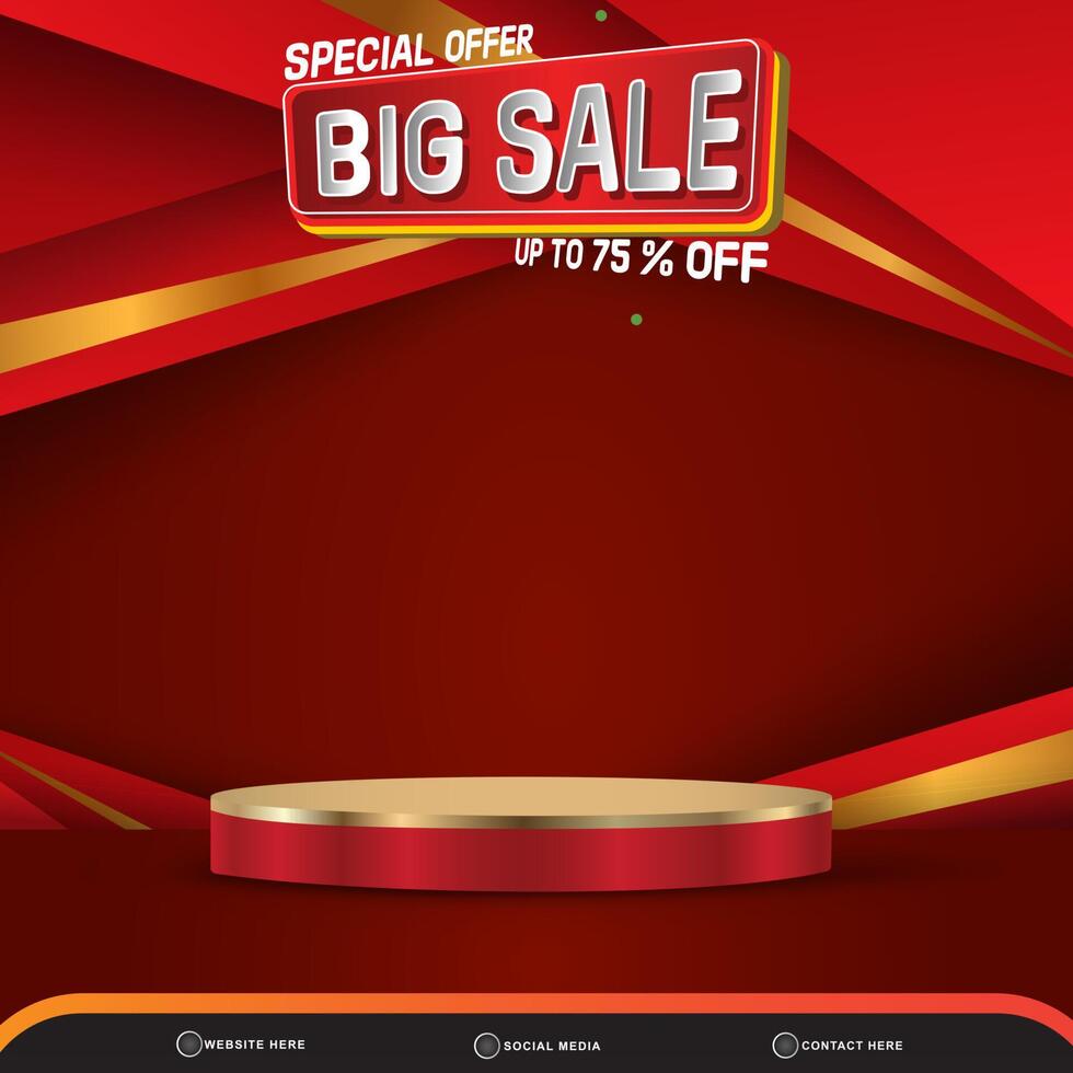 special offer big sale banner social media template post with blank space 3d podium for product with abstract gradient red background design vector