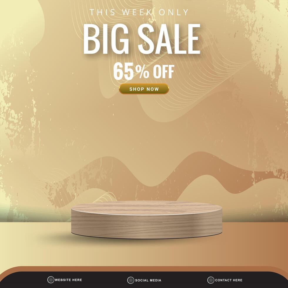 3d big sale banner social media template post with blank space podium for product with gradient brown background vector