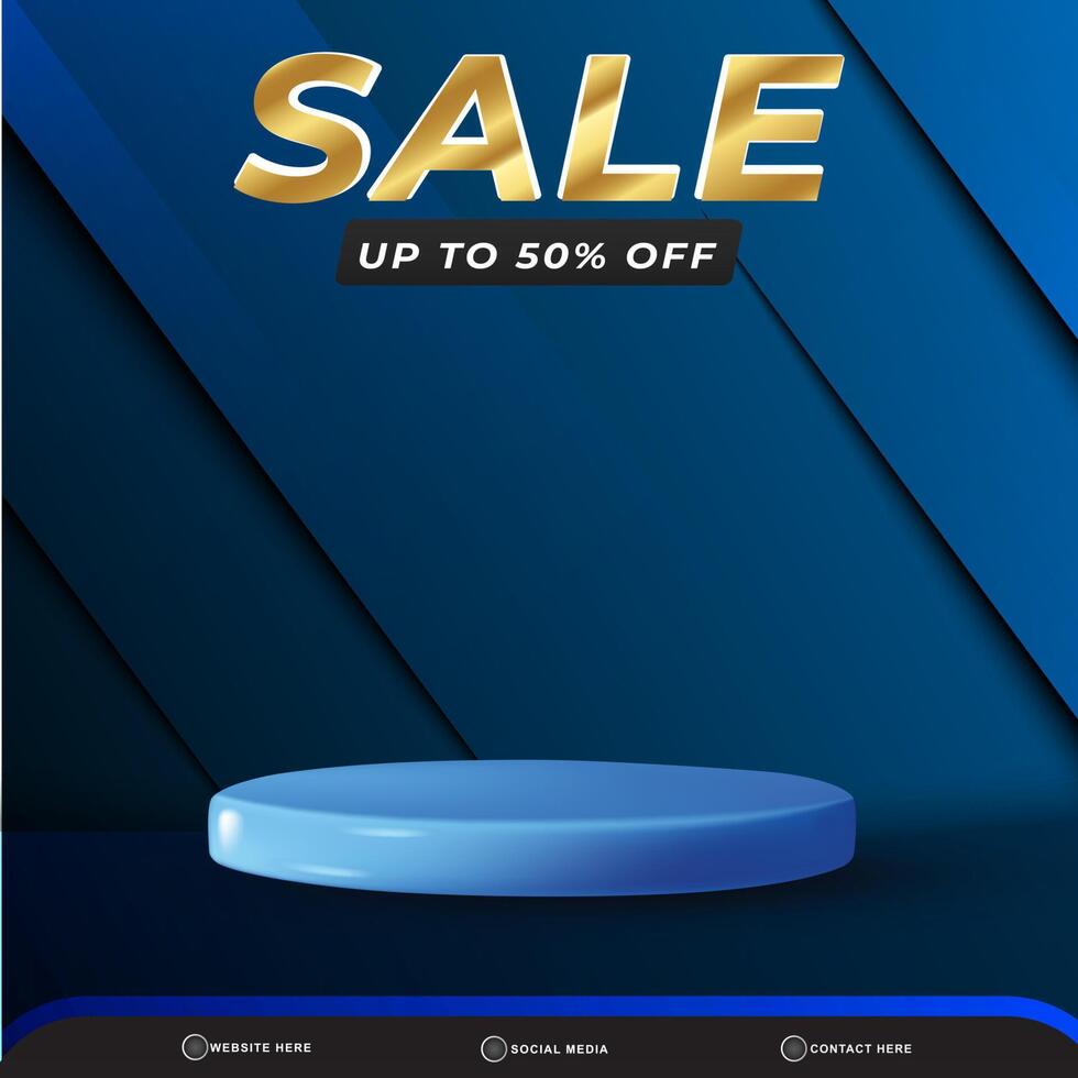 sale banner social media template post with blank space podium for product with gradient blue background vector