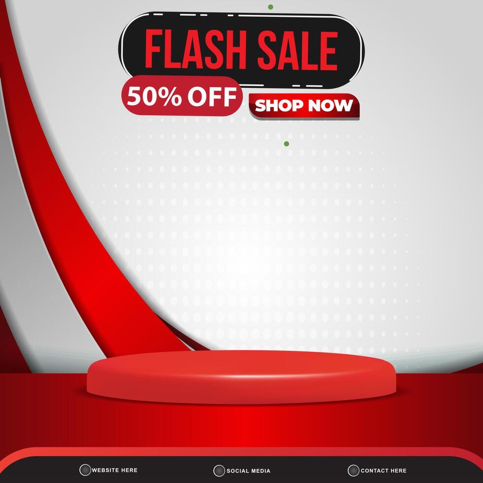 modern flash sale banner social media template post with blank space 3d podium for product with abstract gradient red and white background design vector