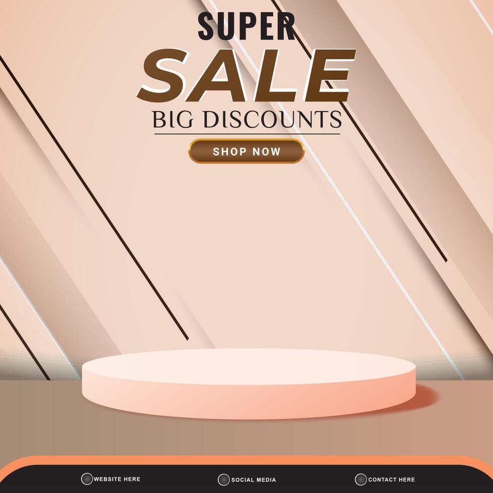 3d super sale banner social media template post with blank space podium for product with gradient pink and white background vector