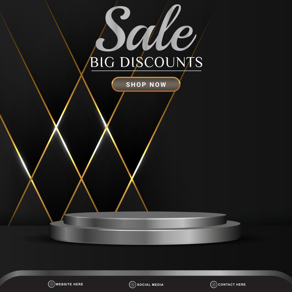 sale banner social media template post with blank space 3d podium for product with abstract gradient black background design vector