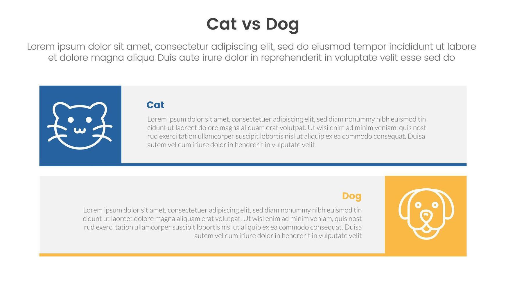 cat vs dog comparison concept for infographic template banner with long rectangle box horizontal stack with two point list information vector