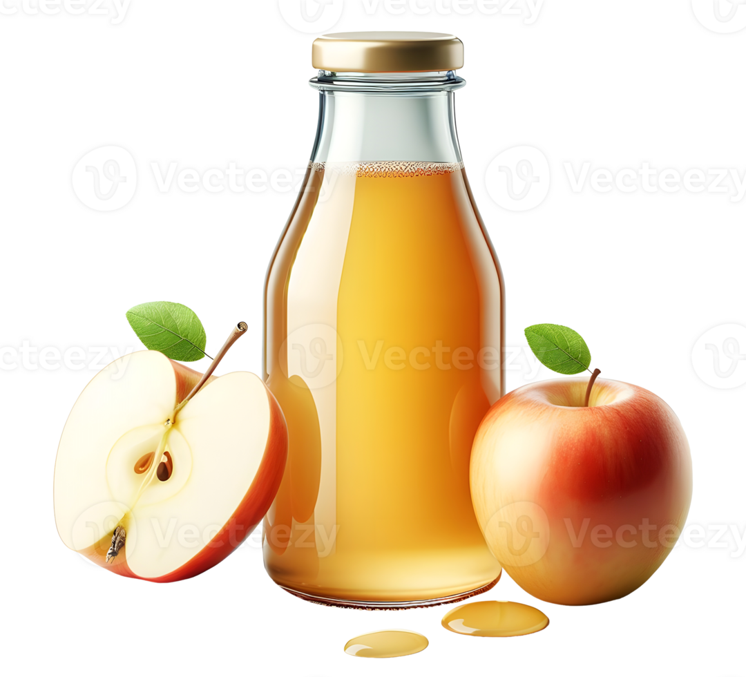 A bottle of fresh apple juice transparent background png