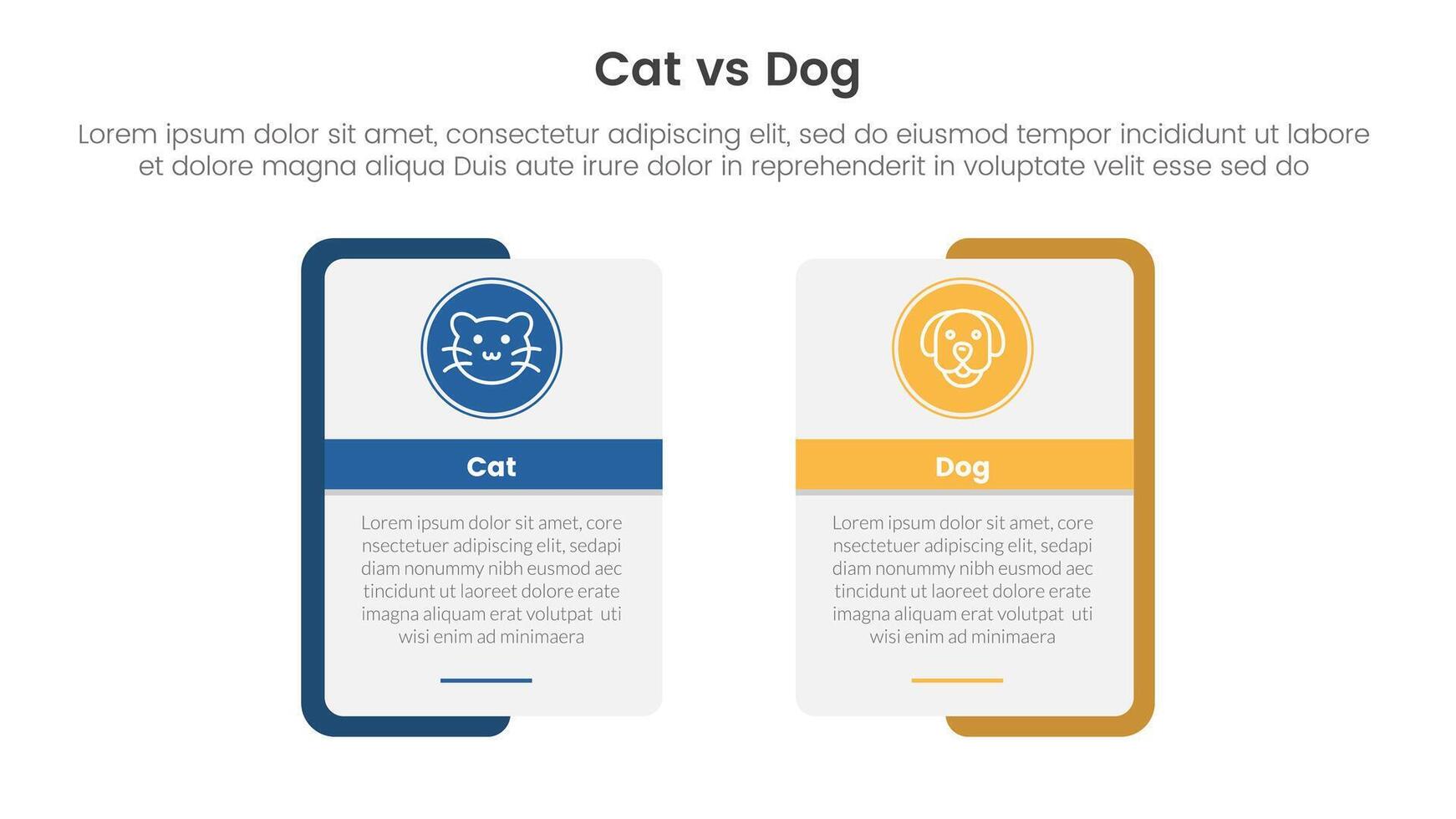 cat vs dog comparison concept for infographic template banner with rectangle shape bold outline and circle badge with two point list information vector