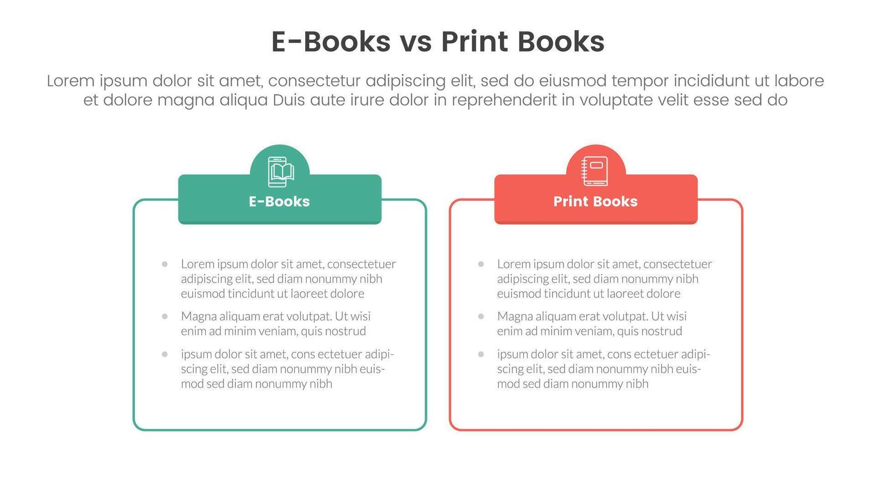 ebook vs physical book comparison concept for infographic template banner with outline box table with two point list information vector