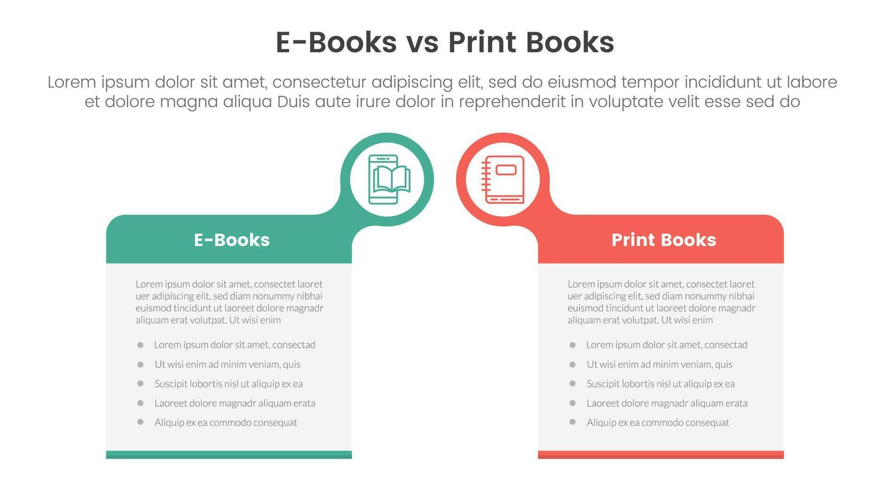 ebook vs physical book comparison concept for infographic template banner with big box table with bubble circle header badge with two point list information vector