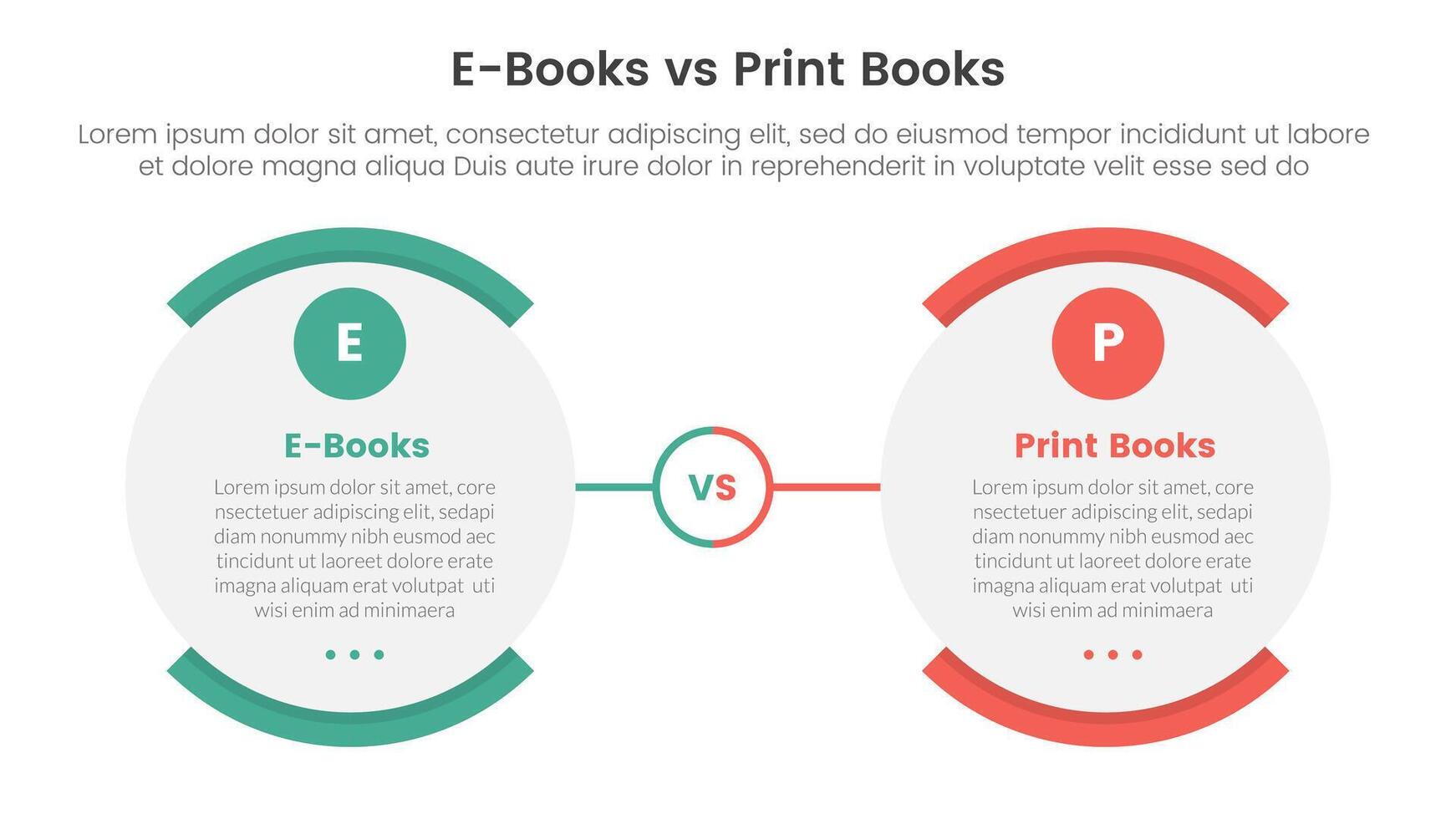 ebook vs physical book comparison concept for infographic template banner with round egg shape opposite with two point list information vector