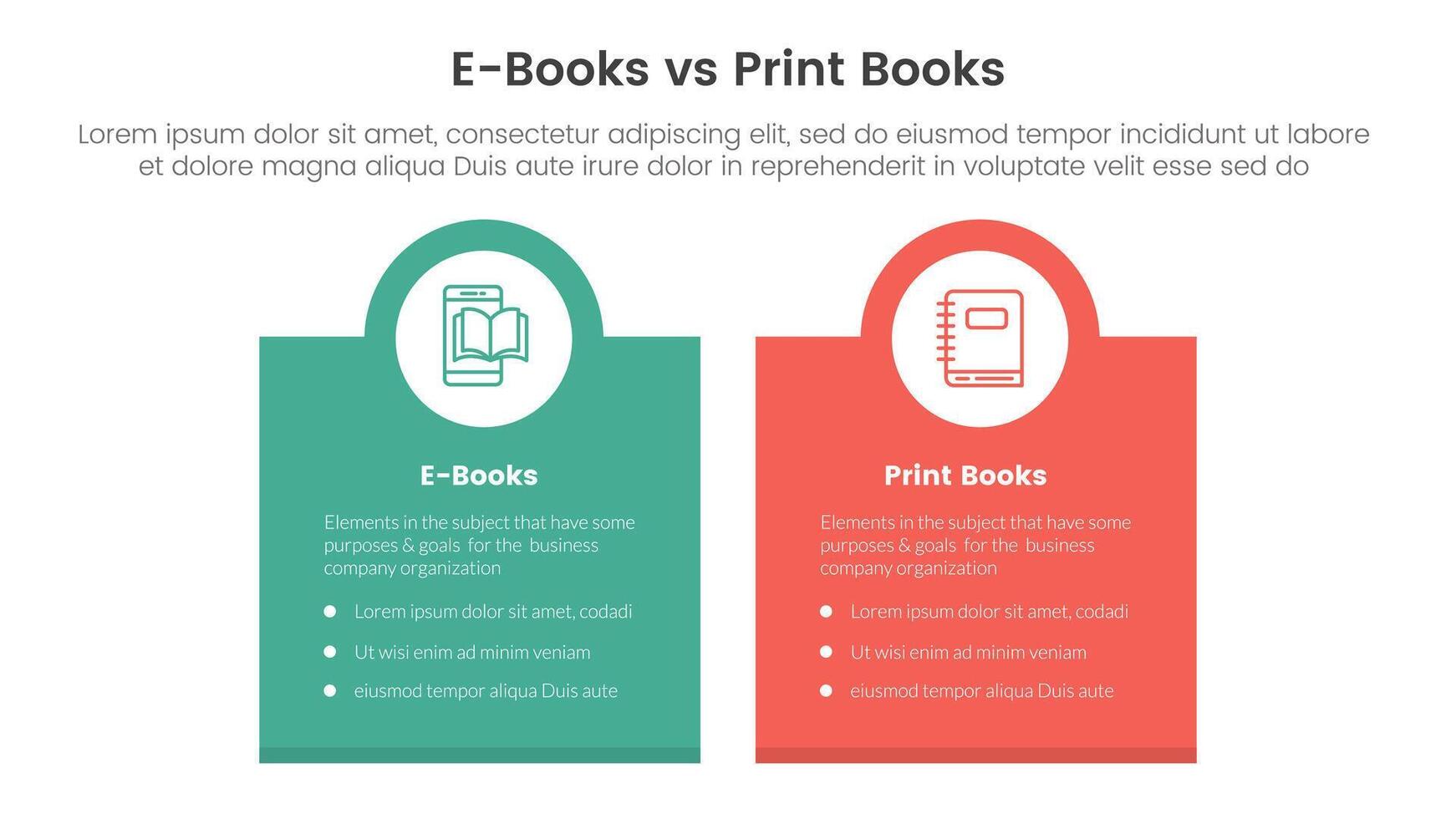 ebook vs physical book comparison concept for infographic template banner with box banner and circle on top with two point list information vector
