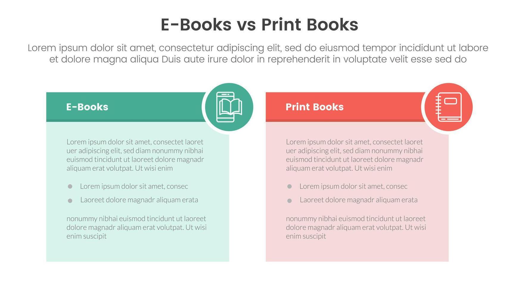 ebook vs physical book comparison concept for infographic template banner with table box and circle badge with two point list information vector
