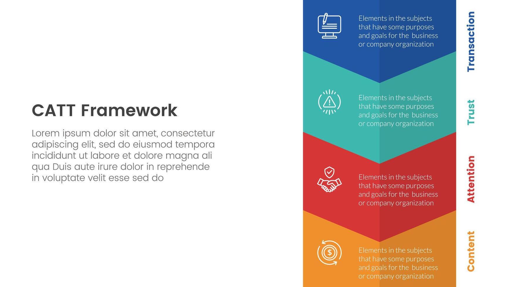 catt marketing framework infographic 4 point stage template with vertical arrow bottom direction for slide presentation vector
