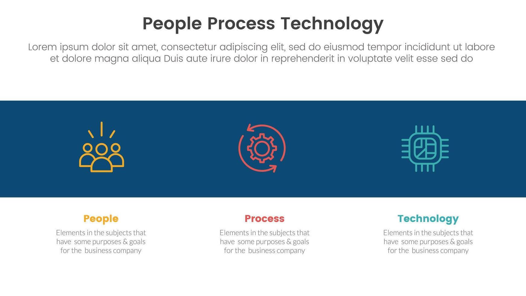 PPT framework people process technology infographic 3 point with icon in black horizontal background for slide presentation vector
