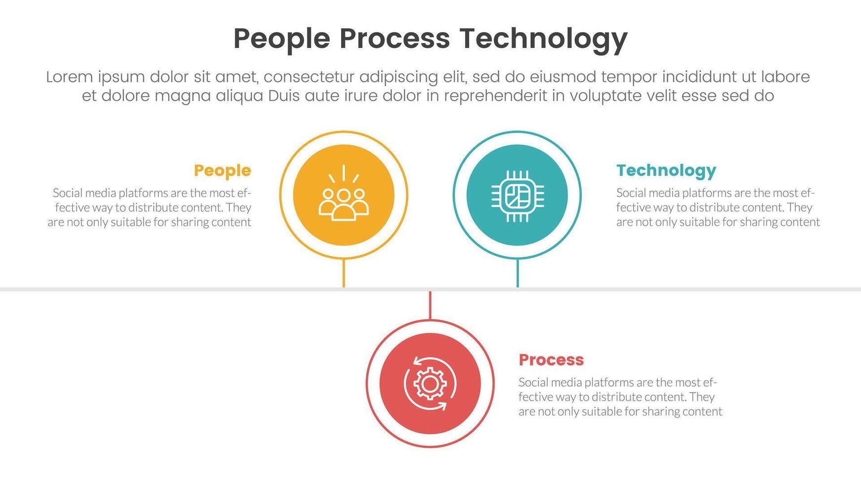 PPT framework people process technology infographic 3 point with circle timeline right direction up and down for slide presentation vector