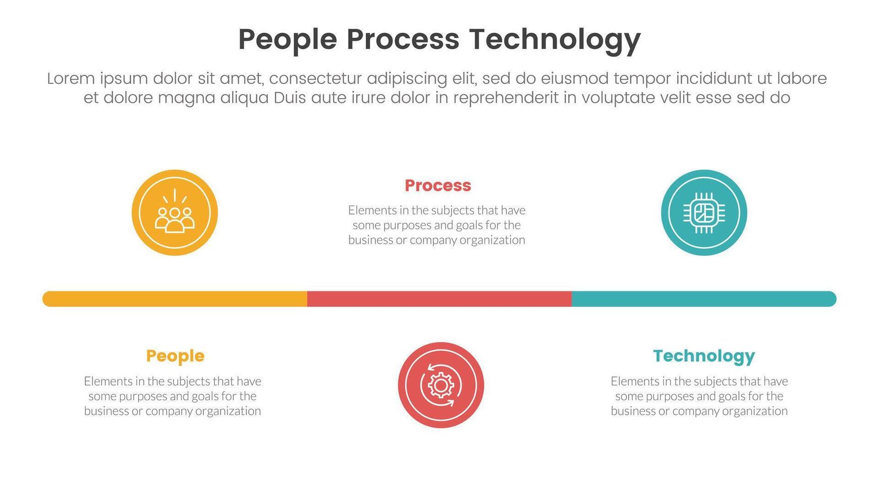 PPT framework people process technology infographic 3 point with small circle timeline horizontal for slide presentation vector