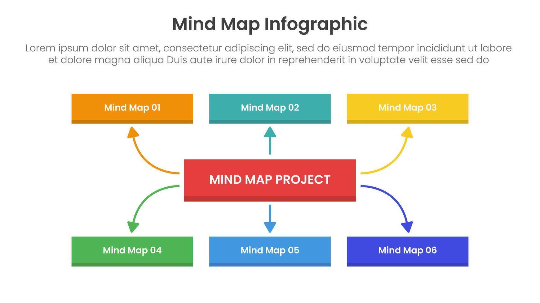 mind map infographic template banner information with rectangle box spreading on arrow line for slide presentation vector