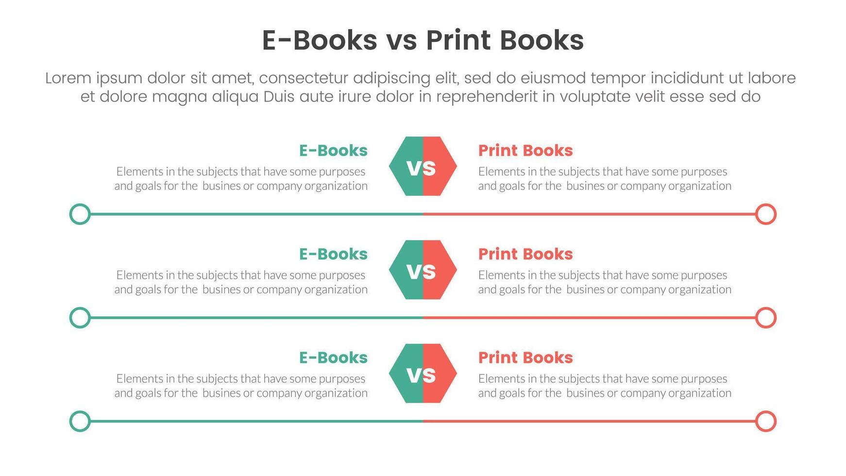 ebook vs physical book comparison concept for infographic template banner with hexagon and circle long outline with two point list information vector