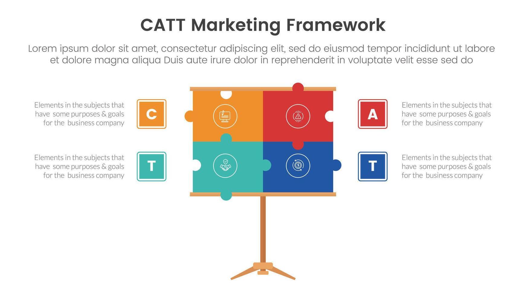catt marketing framework infographic 4 point stage template with puzzle jigsaw presentation board for slide presentation vector