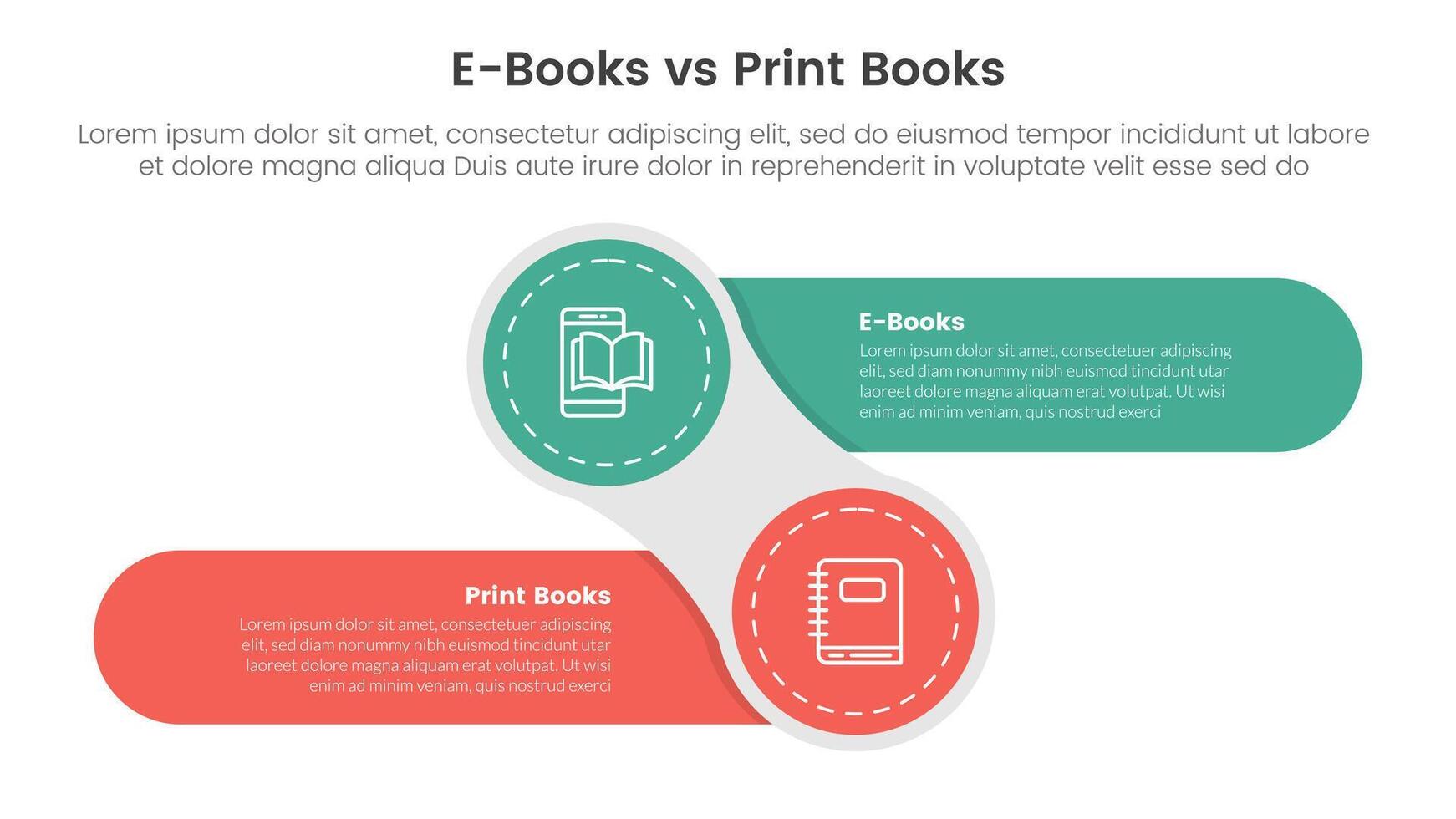ebook vs physical book comparison concept for infographic template banner with creative circle and round rectangle shape left and right with two point list information vector