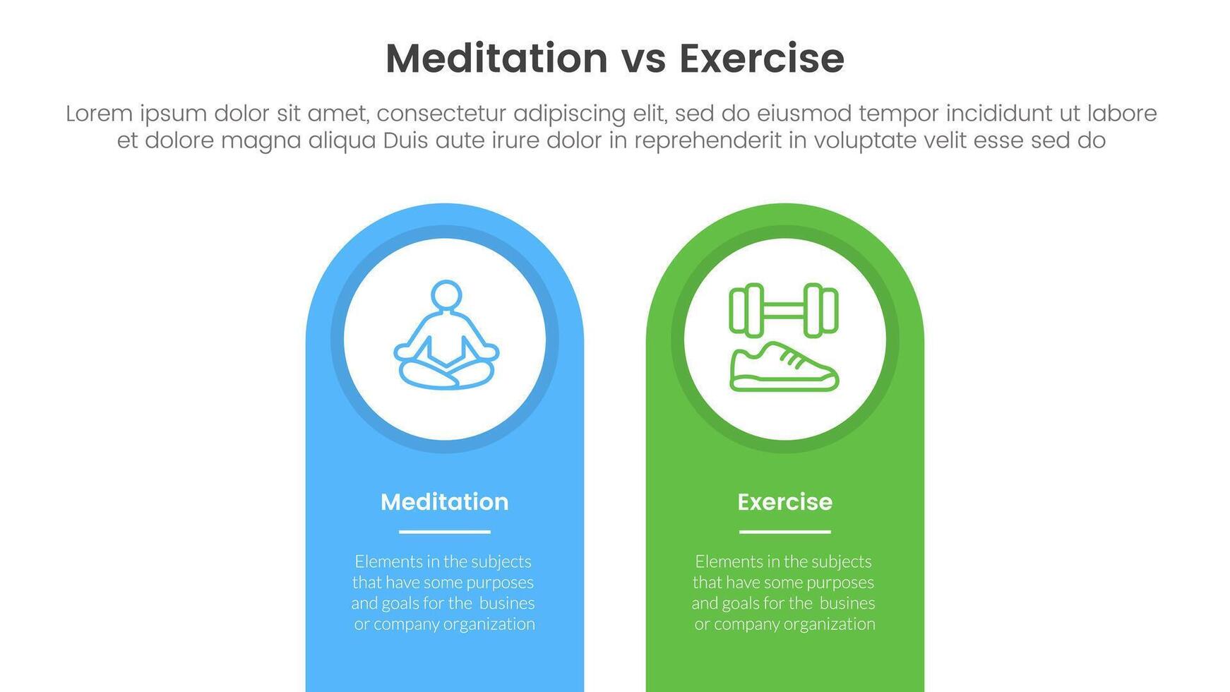 meditation vs physical exercise comparison or versus concept for infographic template banner with round shape on top vertical box with two point list information vector