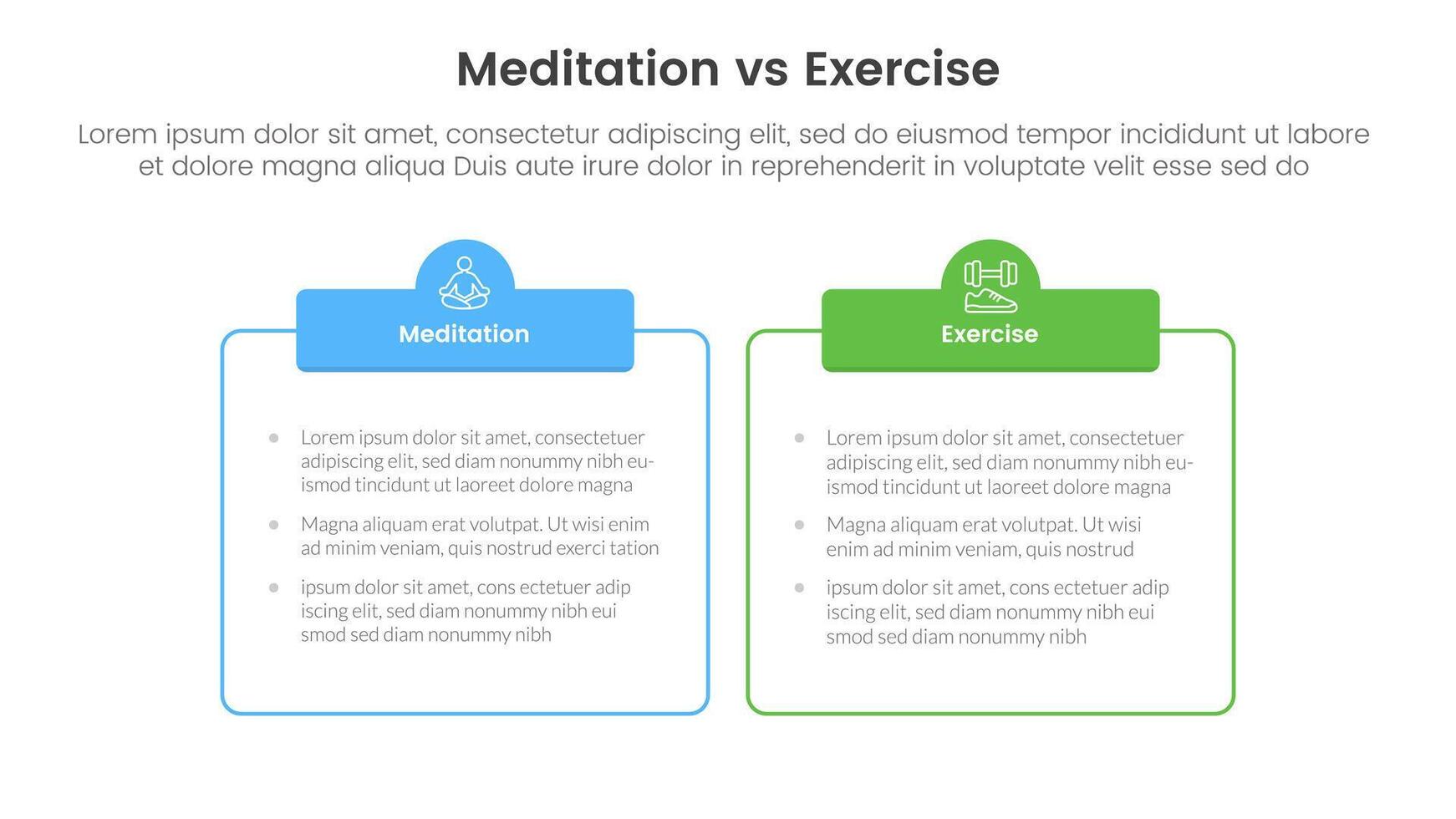 meditation vs physical exercise comparison or versus concept for infographic template banner with outline box table with two point list information vector
