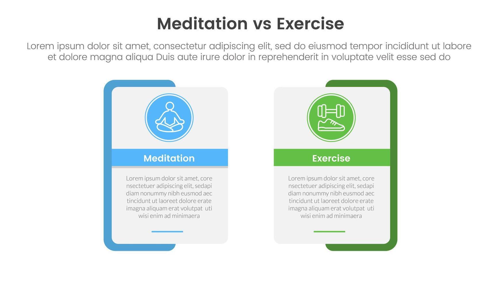 meditation vs physical exercise comparison or versus concept for infographic template banner with rectangle shape bold outline and circle badge with two point list information vector