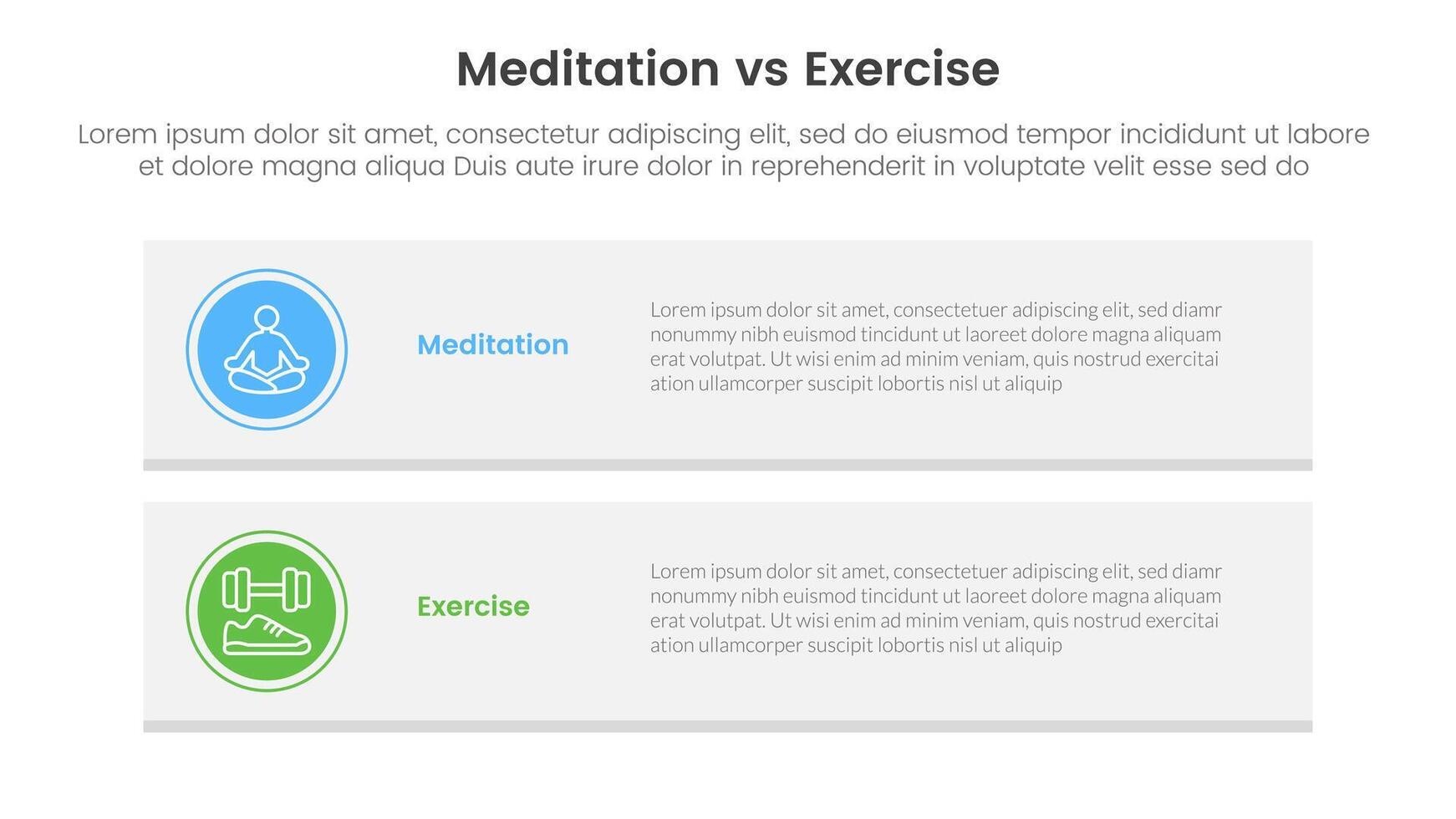 meditation vs physical exercise comparison or versus concept for infographic template banner with long rectangle box vertical with two point list information vector