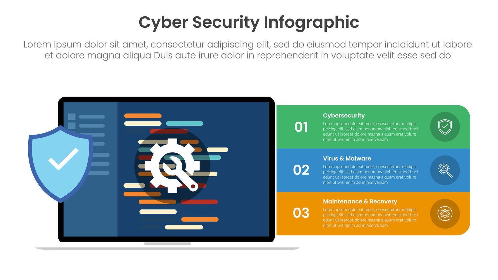 cybersecurity technology infographic template banner with source code programming development with 3 point list information for slide presentation vector