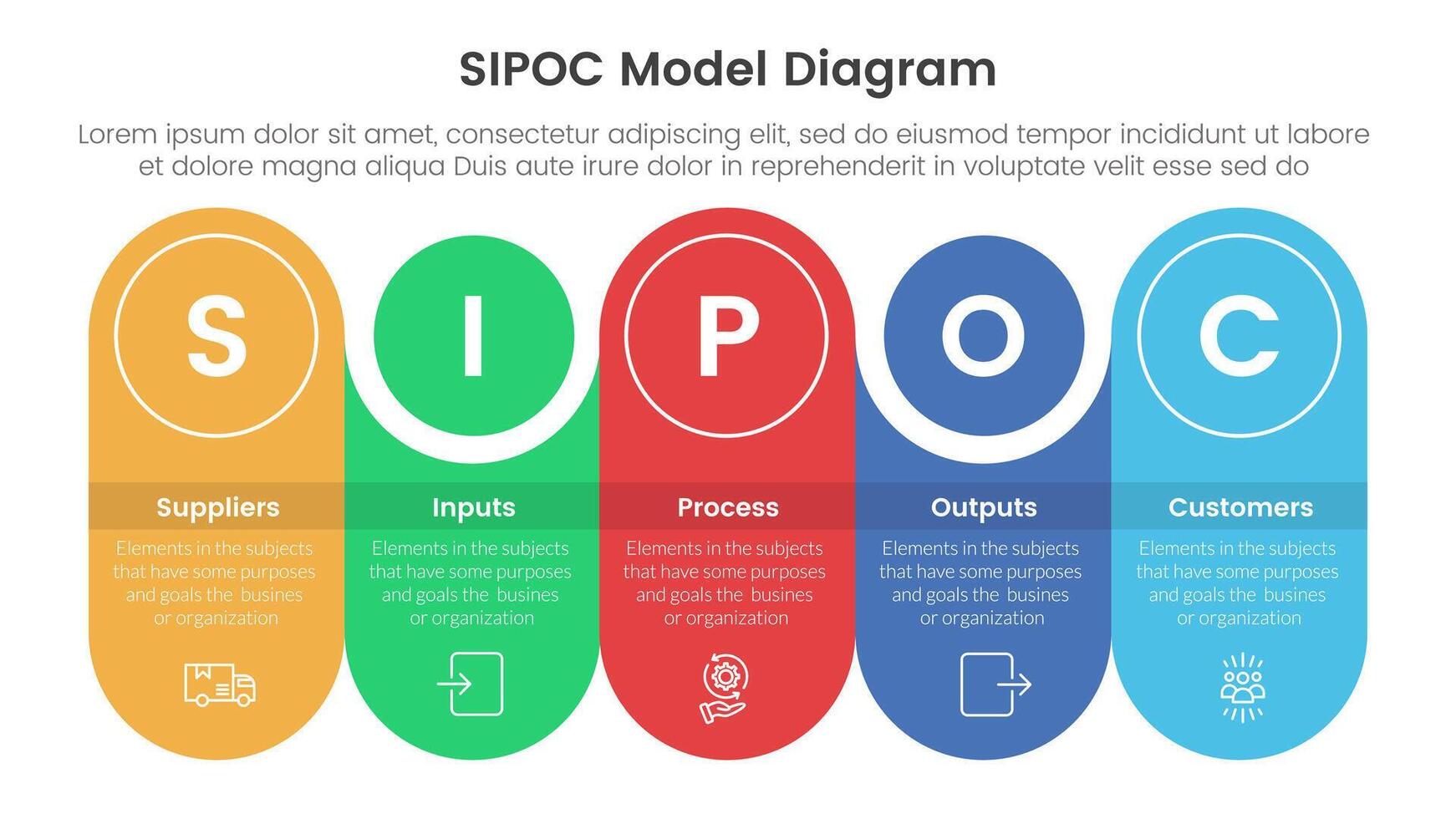 sipoc infographic template banner with round rectangle with circle combination timeline with 5 point list information for slide presentation vector