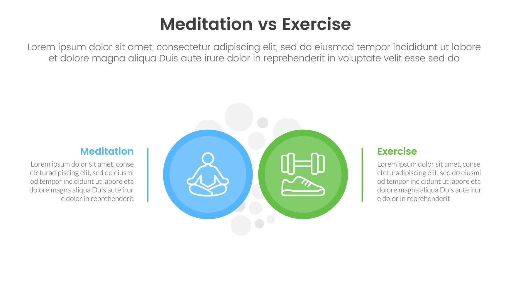 meditation vs physical exercise comparison or versus concept for infographic template banner with big circle side by side with two point list information vector