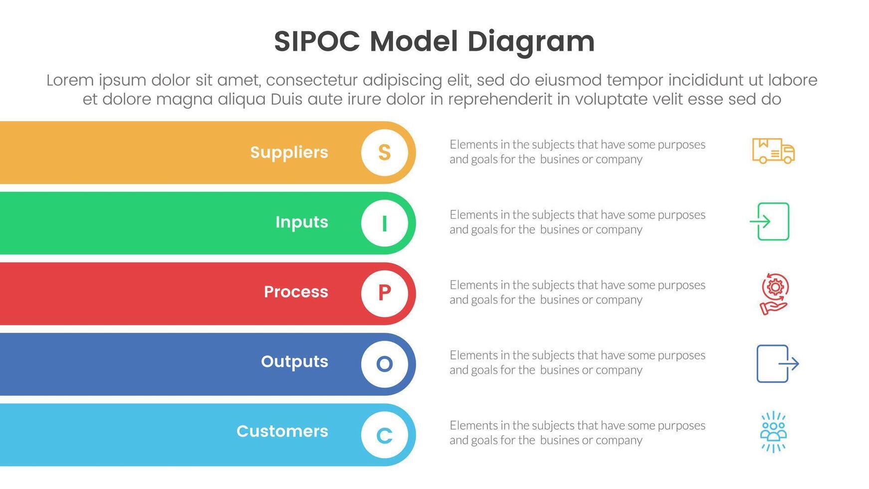 sipoc infographic template banner with rectangle round stack vertical with 5 point list information for slide presentation vector