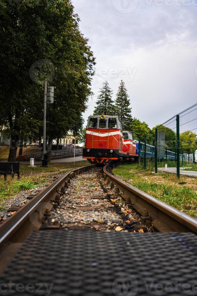 A narrow-gauge children's railway to the city of Minsk. Rails near photo