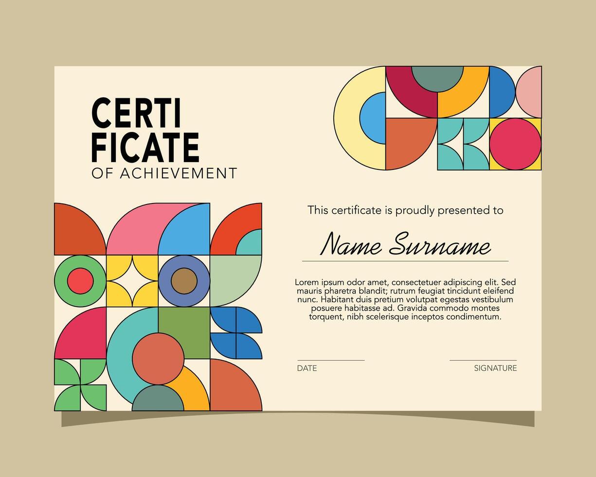 Modern colorful horizontal certificate of appreciation and achievement template with geometric style elements. vector