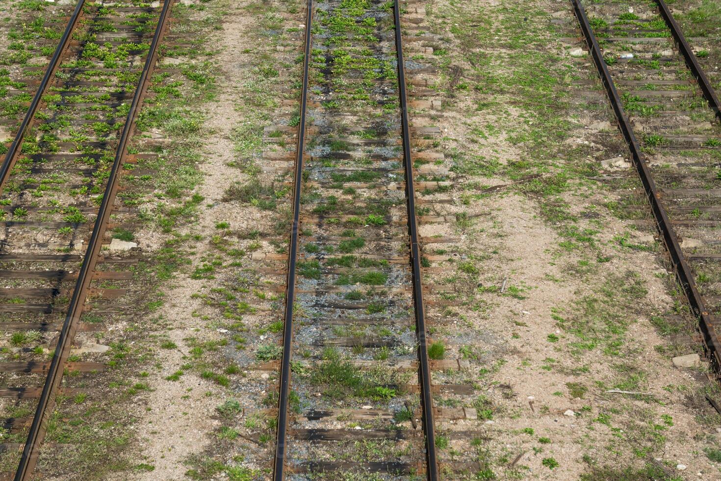 Top view of the empty railway tracks. View of the rails from above photo