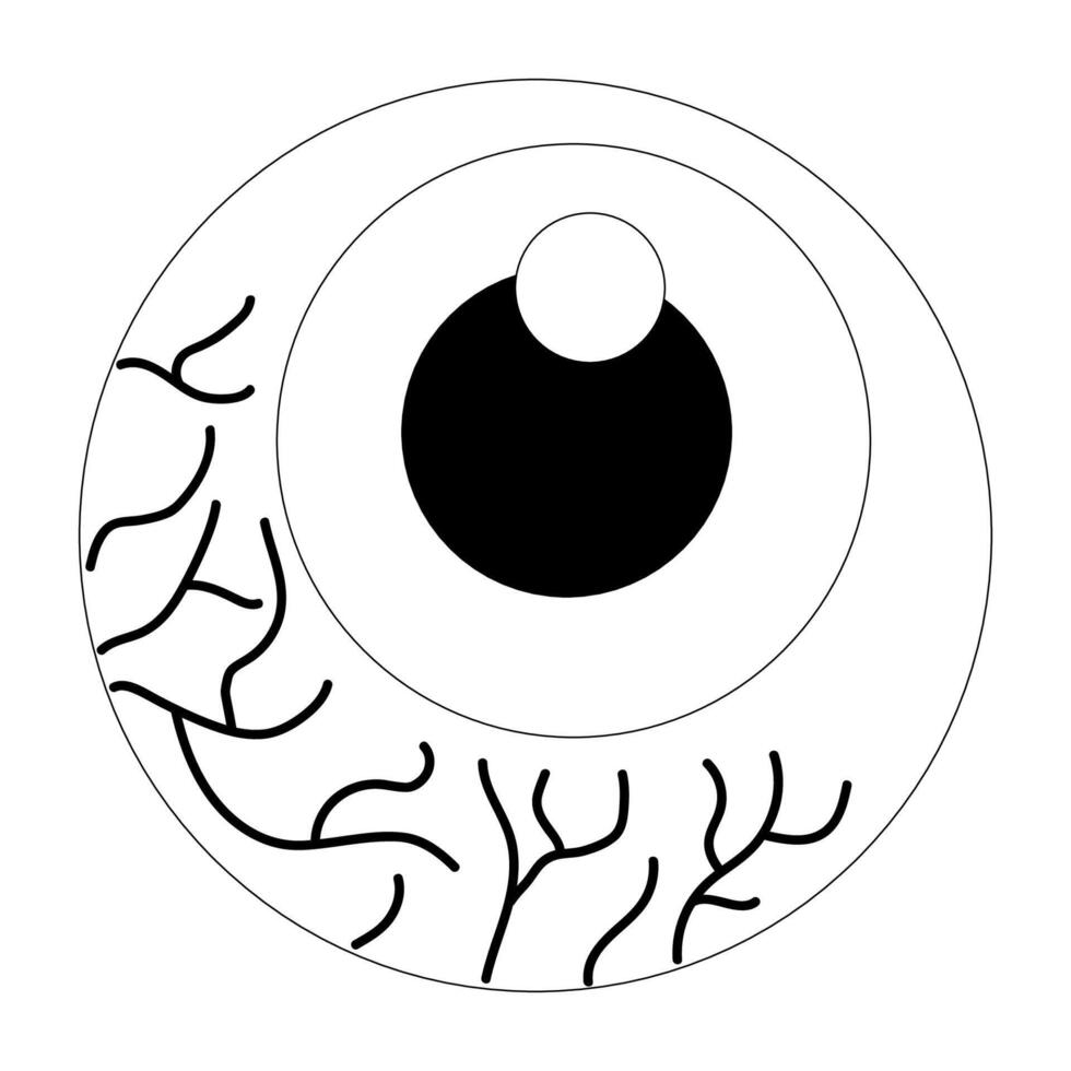 Coloring page a big scary ominous Halloween eye with vessels. vector
