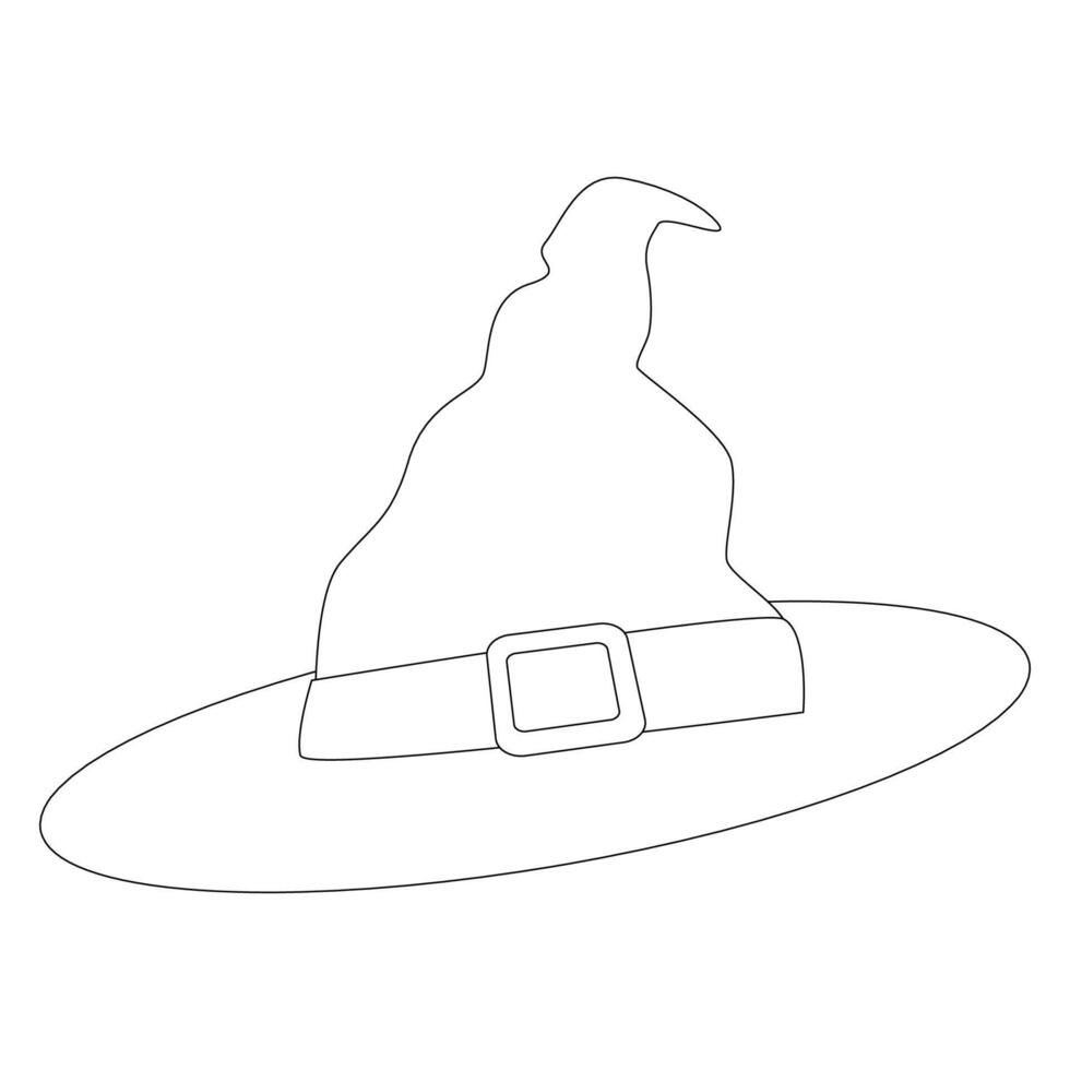 Coloring page witch hat, Halloween element, fairytale headdress with buckle. vector