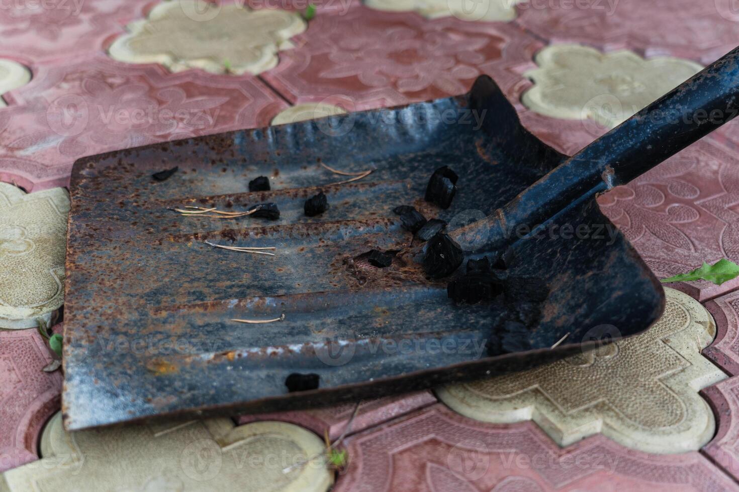 Pieces of extinguished coal are lying on the shufle photo