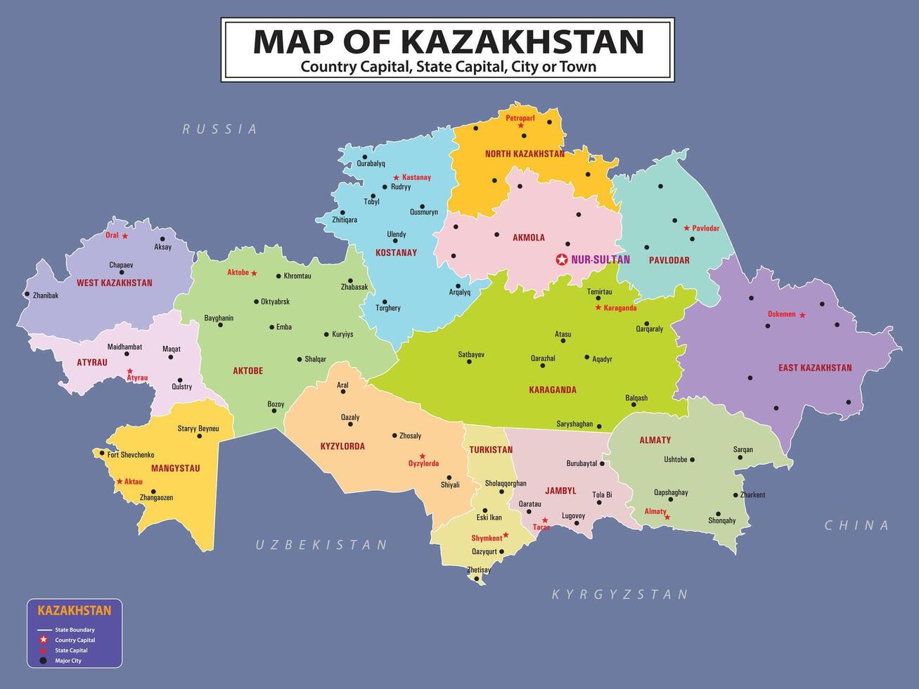 Geography politics map of countries. Map of country with capital, state capital and major city. vector