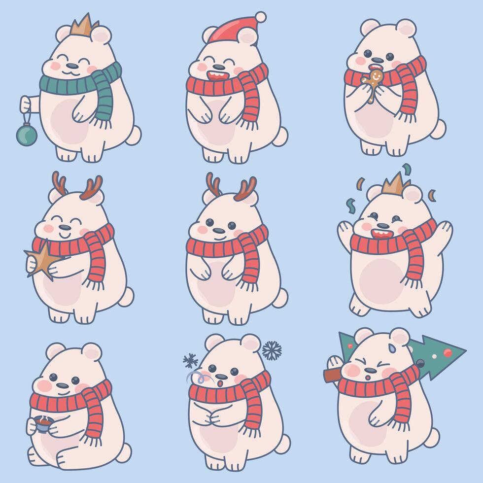 merry christmas and happy new year arctic bear stickers vector
